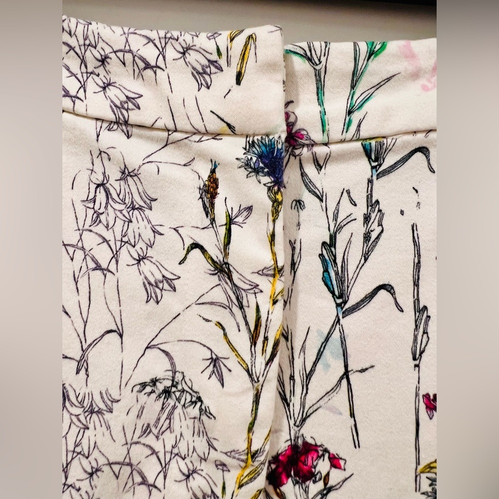 🌸 H&M Floral High-Waist Ankle Pants – Cream Multi Botanical Print Size 12 chic - Picture 3 of 8